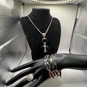 Silver Tone Necklace, Ring, and Bracelet Set including Monet and Trifari